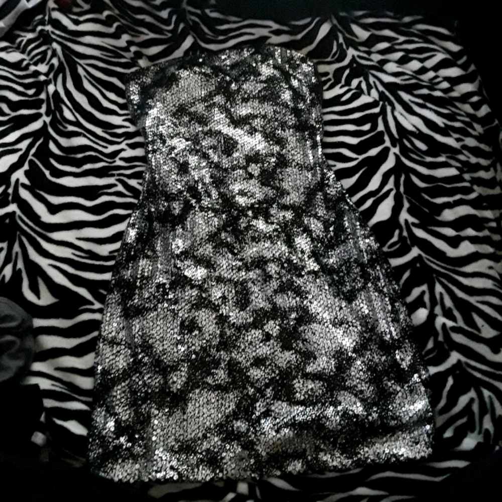 Ruby Rox black & silver sequined strapless dress